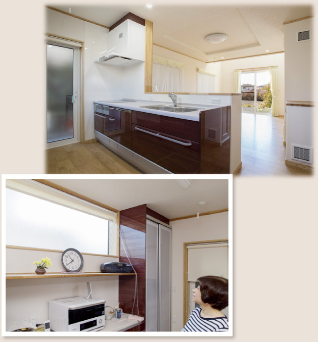 リビングを見渡す対面式キッチンと使いやすい背面収納 Y様邸